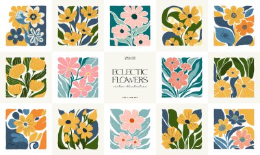 Çiçek soyut elementler. Botanik kompozisyonu. Modern trend Matisse minimal tarzı. Çiçek posteri, davet. Tebrik kartı veya davet tasarımı için vektör düzenlemeleri