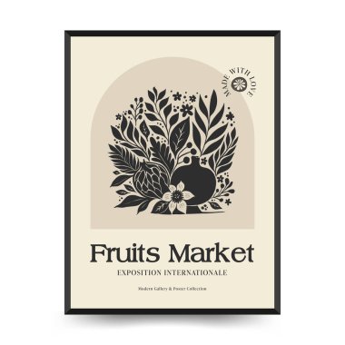 Soyut linocut çiçek posteri şablonu. Modern trend Matisse minimal tarzı. Siyah ve beyaz renkler. Sihir, kızlar ve mistik. Duvar kağıdı, duvar dekoru, baskı, kartpostal, kapak, şablon, pankart için el çizimi tasarımı. 