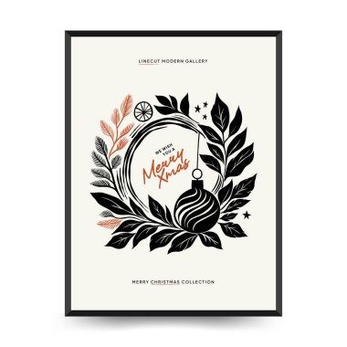Mutlu Noeller ve mutlu yıllar dikey uçucu ya da poster şablonu. Modern trend Matisse minimal tarzı. Duvar kağıdı, duvar dekoru, baskı, kartpostal, kapak, şablon, pankart için el çizimi tasarımı.
