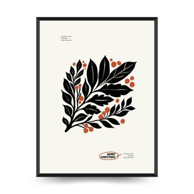 Mutlu Noeller ve mutlu yıllar dikey uçucu ya da poster şablonu. Modern trend Matisse minimal tarzı. Duvar kağıdı, duvar dekoru, baskı, kartpostal, kapak, şablon, pankart için el çizimi tasarımı.