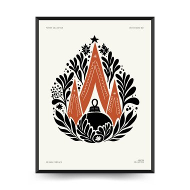 Mutlu Noeller ve mutlu yıllar dikey uçucu ya da poster şablonu. Modern trend Matisse minimal tarzı. Duvar kağıdı, duvar dekoru, baskı, kartpostal, kapak, şablon, pankart için el çizimi tasarımı.