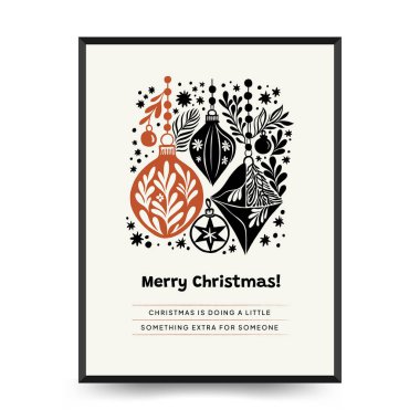 Mutlu Noeller ve mutlu yıllar dikey uçucu ya da poster şablonu. Modern trend Matisse minimal tarzı. Duvar kağıdı, duvar dekoru, baskı, kartpostal, kapak, şablon, pankart için el çizimi tasarımı.