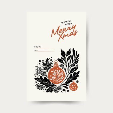 Mutlu noel kartları ve Mutlu yıllar dikey uçucu ya da poster şablonu. Modern trend Matisse minimal tarzı. Duvar kağıdı, duvar dekoru, baskı, kartpostal, kapak, şablon, pankart için el çizimi tasarımı.