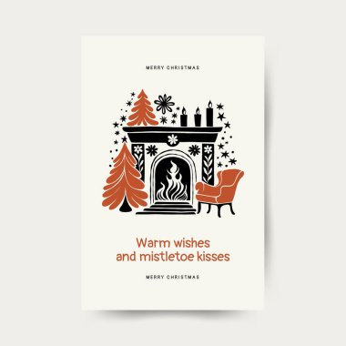 Mutlu noel kartları ve Mutlu yıllar dikey uçucu ya da poster şablonu. Modern trend Matisse minimal tarzı. Duvar kağıdı, duvar dekoru, baskı, kartpostal, kapak, şablon, pankart için el çizimi tasarımı.