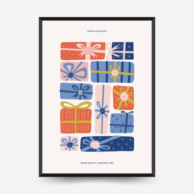 Mutlu Noeller ve mutlu yıllar dikey uçucu ya da poster şablonu. Modern trend Matisse minimal tarzı. Duvar kağıdı, duvar dekoru, baskı, kartpostal, kapak, şablon, pankart için el çizimi tasarımı.