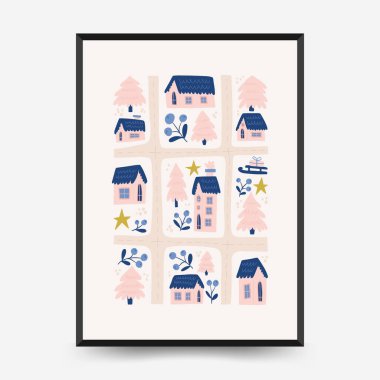 Mutlu Noeller ve mutlu yıllar dikey uçucu ya da poster şablonu. Modern trend Matisse minimal tarzı. Duvar kağıdı, duvar dekoru, baskı, kartpostal, kapak, şablon, pankart için el çizimi tasarımı.