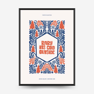 Mutlu Noeller ve mutlu yıllar dikey uçucu ya da poster şablonu. Modern trend Matisse minimal tarzı. Duvar kağıdı, duvar dekoru, baskı, kartpostal, kapak, şablon, pankart için el çizimi tasarımı.