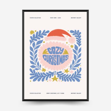 Mutlu Noeller ve mutlu yıllar dikey uçucu ya da poster şablonu. Modern trend Matisse minimal tarzı. Duvar kağıdı, duvar dekoru, baskı, kartpostal, kapak, şablon, pankart için el çizimi tasarımı.