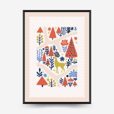 Mutlu Noeller ve mutlu yıllar dikey uçucu ya da poster şablonu. Modern trend Matisse minimal tarzı. Duvar kağıdı, duvar dekoru, baskı, kartpostal, kapak, şablon, pankart için el çizimi tasarımı.