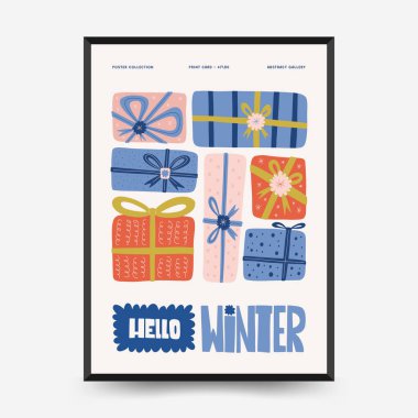 Mutlu Noeller ve mutlu yıllar dikey uçucu ya da poster şablonu. Modern trend Matisse minimal tarzı. Duvar kağıdı, duvar dekoru, baskı, kartpostal, kapak, şablon, pankart için el çizimi tasarımı.