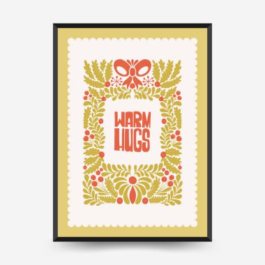 Mutlu Noeller ve mutlu yıllar dikey uçucu ya da poster şablonu. Modern trend Matisse minimal tarzı. Duvar kağıdı, duvar dekoru, baskı, kartpostal, kapak, şablon, pankart için el çizimi tasarımı.