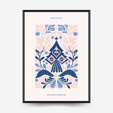 Mutlu Noeller ve mutlu yıllar dikey uçucu ya da poster şablonu. Modern trend Matisse minimal tarzı. Duvar kağıdı, duvar dekoru, baskı, kartpostal, kapak, şablon, pankart için el çizimi tasarımı.