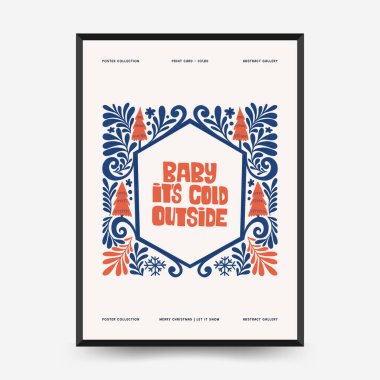 Mutlu Noeller ve mutlu yıllar dikey uçucu ya da poster şablonu. Modern trend Matisse minimal tarzı. Duvar kağıdı, duvar dekoru, baskı, kartpostal, kapak, şablon, pankart için el çizimi tasarımı.