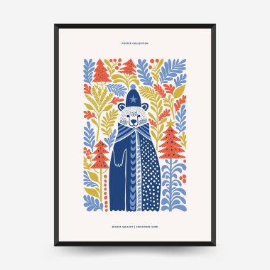 Mutlu Noeller ve mutlu yıllar dikey uçucu ya da poster şablonu. Modern trend Matisse minimal tarzı. Duvar kağıdı, duvar dekoru, baskı, kartpostal, kapak, şablon, pankart için el çizimi tasarımı.