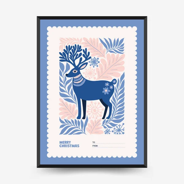 Mutlu Noeller ve mutlu yıllar dikey uçucu ya da poster şablonu. Modern trend Matisse minimal tarzı. Duvar kağıdı, duvar dekoru, baskı, kartpostal, kapak, şablon, pankart için el çizimi tasarımı.