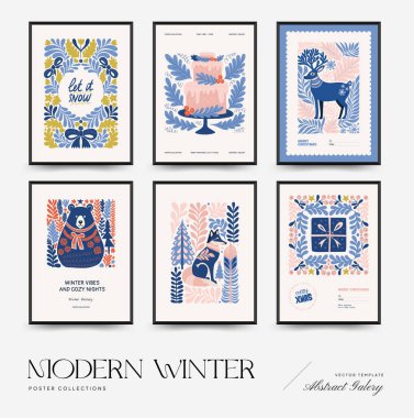 Mutlu Noeller ve mutlu yıllar dikey uçucu ya da poster şablonu. Modern trend Matisse minimal tarzı. Duvar kağıdı, duvar dekoru, baskı, kartpostal, kapak, şablon, pankart için el çizimi tasarımı.