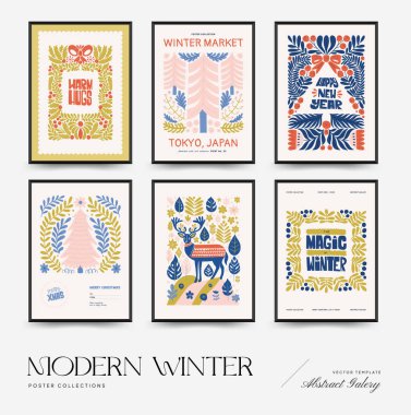Mutlu Noeller ve mutlu yıllar dikey uçucu ya da poster şablonu. Modern trend Matisse minimal tarzı. Duvar kağıdı, duvar dekoru, baskı, kartpostal, kapak, şablon, pankart için el çizimi tasarımı.