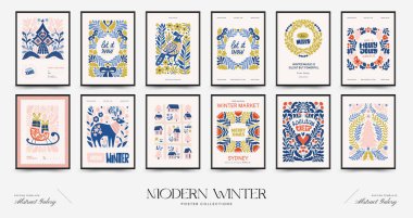 Mutlu Noeller ve mutlu yıllar dikey uçucu ya da poster şablonu. Modern trend Matisse minimal tarzı. Duvar kağıdı, duvar dekoru, baskı, kartpostal, kapak, şablon, pankart için el çizimi tasarımı.