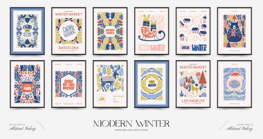 Mutlu Noeller ve mutlu yıllar dikey uçucu ya da poster şablonu. Modern trend Matisse minimal tarzı. Duvar kağıdı, duvar dekoru, baskı, kartpostal, kapak, şablon, pankart için el çizimi tasarımı.