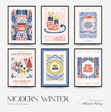 Mutlu Noeller ve mutlu yıllar dikey uçucu ya da poster şablonu. Modern trend Matisse minimal tarzı. Duvar kağıdı, duvar dekoru, baskı, kartpostal, kapak, şablon, pankart için el çizimi tasarımı.