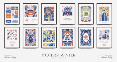 Mutlu Noeller ve mutlu yıllar dikey uçucu ya da poster şablonu. Modern trend Matisse minimal tarzı. Duvar kağıdı, duvar dekoru, baskı, kartpostal, kapak, şablon, pankart için el çizimi tasarımı.