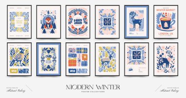 Mutlu Noeller ve mutlu yıllar dikey uçucu ya da poster şablonu. Modern trend Matisse minimal tarzı. Duvar kağıdı, duvar dekoru, baskı, kartpostal, kapak, şablon, pankart için el çizimi tasarımı.