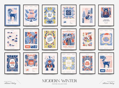 Mutlu Noeller ve mutlu yıllar dikey uçucu ya da poster şablonu. Modern trend Matisse minimal tarzı. Duvar kağıdı, duvar dekoru, baskı, kartpostal, kapak, şablon, pankart için el çizimi tasarımı.