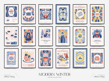 Mutlu Noeller ve mutlu yıllar dikey uçucu ya da poster şablonu. Modern trend Matisse minimal tarzı. Duvar kağıdı, duvar dekoru, baskı, kartpostal, kapak, şablon, pankart için el çizimi tasarımı.