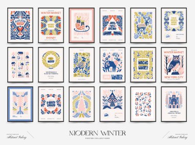 Mutlu Noeller ve mutlu yıllar dikey uçucu ya da poster şablonu. Modern trend Matisse minimal tarzı. Duvar kağıdı, duvar dekoru, baskı, kartpostal, kapak, şablon, pankart için el çizimi tasarımı.