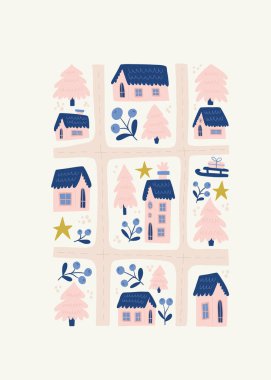 Mutlu Noeller ve mutlu yıllar illüstrasyonu. Modern trend Matisse minimal tarzı. Duvar kağıdı, duvar dekoru, baskı, kartpostal, kapak, şablon, pankart için el çizimi tasarımı.