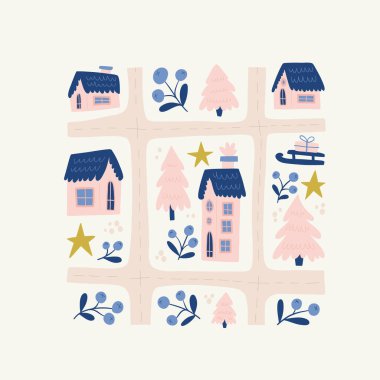 Mutlu Noeller ve mutlu yıllar illüstrasyonu. Modern trend Matisse minimal tarzı. Duvar kağıdı, duvar dekoru, baskı, kartpostal, kapak, şablon, pankart için el çizimi tasarımı.