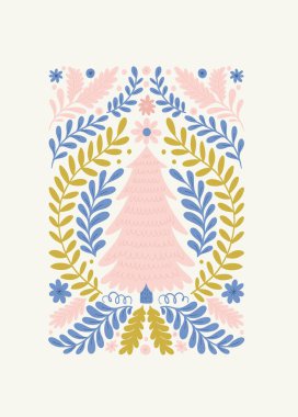 Mutlu Noeller ve mutlu yıllar illüstrasyonu. Modern trend Matisse minimal tarzı. Duvar kağıdı, duvar dekoru, baskı, kartpostal, kapak, şablon, pankart için el çizimi tasarımı.