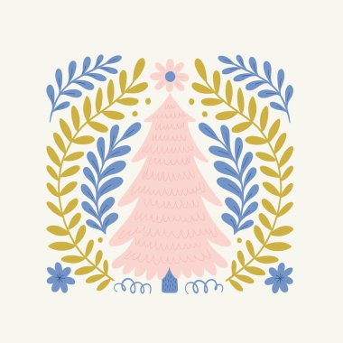 Mutlu Noeller ve mutlu yıllar illüstrasyonu. Modern trend Matisse minimal tarzı. Duvar kağıdı, duvar dekoru, baskı, kartpostal, kapak, şablon, pankart için el çizimi tasarımı.