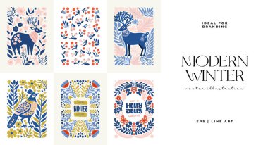 Mutlu Noeller ve mutlu yıllar illüstrasyonu. Modern trend Matisse minimal tarzı. Duvar kağıdı, duvar dekoru, baskı, kartpostal, kapak, şablon, pankart için el çizimi tasarımı.