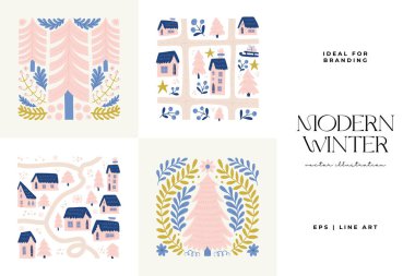 Mutlu Noeller ve mutlu yıllar illüstrasyonu. Modern trend Matisse minimal tarzı. Duvar kağıdı, duvar dekoru, baskı, kartpostal, kapak, şablon, pankart için el çizimi tasarımı.