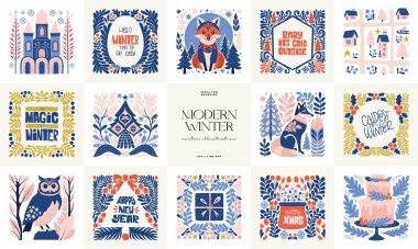 Mutlu Noeller ve mutlu yıllar illüstrasyonu. Modern trend Matisse minimal tarzı. Duvar kağıdı, duvar dekoru, baskı, kartpostal, kapak, şablon, pankart için el çizimi tasarımı.