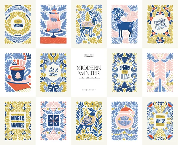 Mutlu Noeller ve mutlu yıllar illüstrasyonu. Modern trend Matisse minimal tarzı. Duvar kağıdı, duvar dekoru, baskı, kartpostal, kapak, şablon, pankart için el çizimi tasarımı.