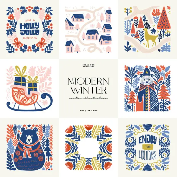 Mutlu Noeller ve mutlu yıllar illüstrasyonu. Modern trend Matisse minimal tarzı. Duvar kağıdı, duvar dekoru, baskı, kartpostal, kapak, şablon, pankart için el çizimi tasarımı.