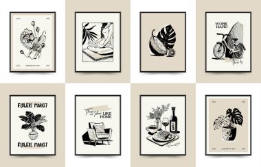 Modern Sanat Estetiği Yaşam Tarzı Posteri. Matisse Soyut Set, Estetik Modern, Kadın, Boho Dekor, Minimalist, Çizim, Poster, Kartpostal. Estetik minimalist tasarım.