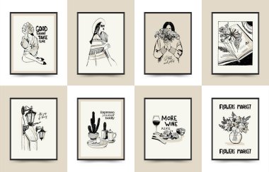 Modern Sanat Estetiği Yaşam Tarzı Posteri. Matisse Soyut Set, Estetik Modern, Kadın, Boho Dekor, Minimalist, Çizim, Poster, Kartpostal. Estetik minimalist tasarım.