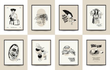 Modern Sanat Estetiği Yaşam Tarzı Posteri. Matisse Soyut Set, Estetik Modern, Kadın, Boho Dekor, Minimalist, Çizim, Poster, Kartpostal. Estetik minimalist tasarım.