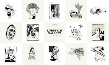 Modern Sanat Estetik Etkilendirici Yaşam Tarzı Çizimi. Matisse Soyut Set, Estetik Modern, Kadın, Boho Dekor, Minimalist, Çizim, Poster, Kartpostal. Estetik minimalist tasarım.