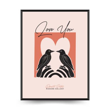 Modern Valentine's day vertical flyer or poster template. Love hand drawn trendy illustration.