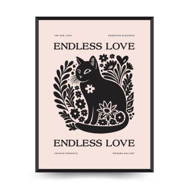 Modern Valentine's day vertical flyer or poster template. Love hand drawn trendy illustration.