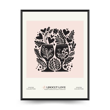 Modern Valentine's day vertical flyer or poster template. Love hand drawn trendy illustration.