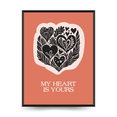 Modern Valentine's day vertical flyer or poster template. Love hand drawn trendy illustration.