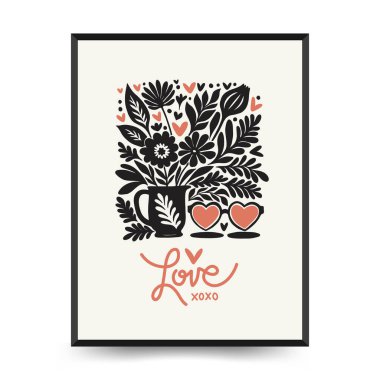 Modern Valentine's day vertical flyer or poster template. Love hand drawn trendy illustration.