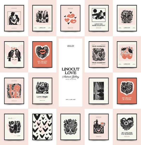 Modern Valentine's day vertical flyer or poster template. Love hand drawn trendy illustration.