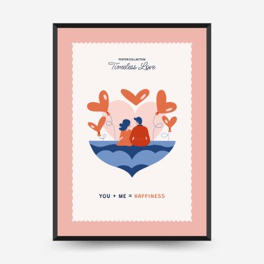 Modern Romantik, Sevgililer Günü dikey uçucusu veya poster şablonu. Aşk el çizimi moda illüstrasyon.