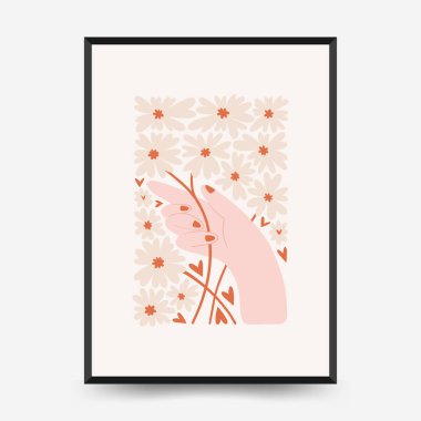 Modern Romantik, Sevgililer Günü dikey uçucusu veya poster şablonu. Aşk el çizimi moda illüstrasyon.